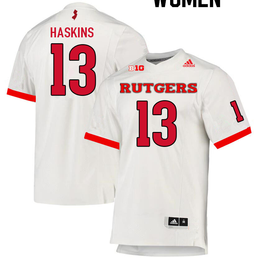 Women #13 Jovani Haskins Rutgers Scarlet Knights College Football Jerseys Sale-White - Click Image to Close